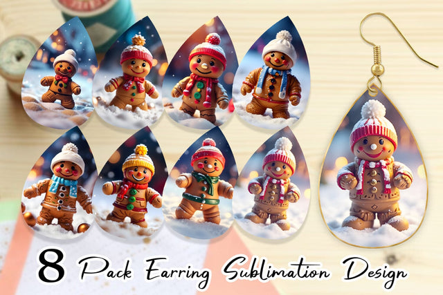 Earring Teardrop Gingerman Christmas Sublimation artnoy 