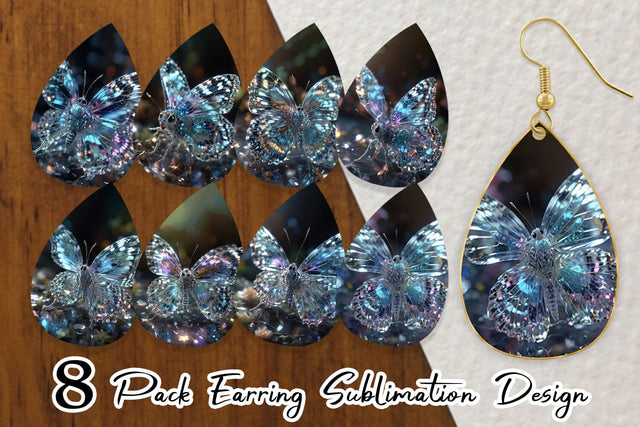 Earring Teardrop Glass Butterfly Glitter Sublimation artnoy 