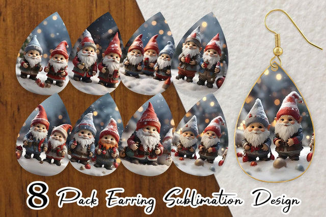 Earring Teardrop Gnomes Christmas Sublimation artnoy 