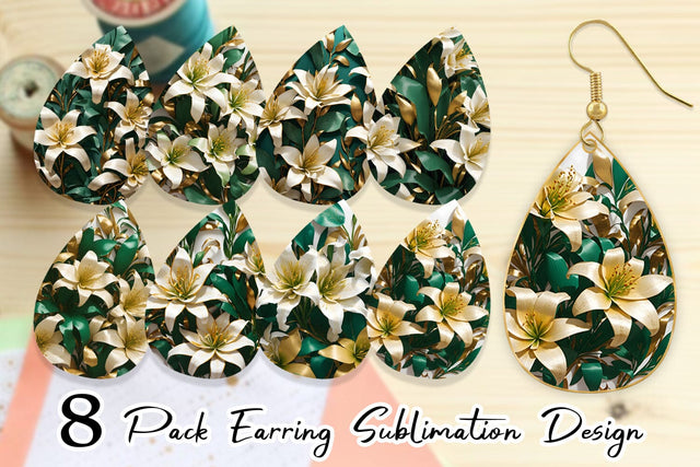 Earring Teardrop Golden Lily Flower Sublimation artnoy 