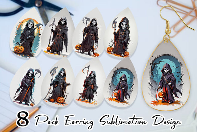 Earring Teardrop Halloween Grim Reaper Sublimation artnoy 