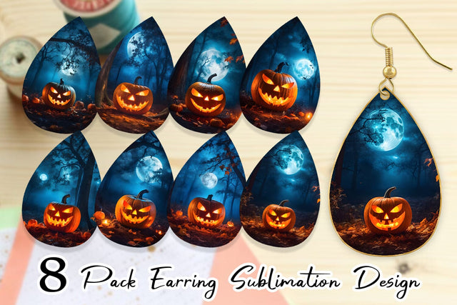 Earring Teardrop Halloween Jack-O-Lantern Sublimation artnoy 