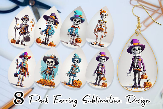 Earring Teardrop Halloween Skeleton Sublimation artnoy 