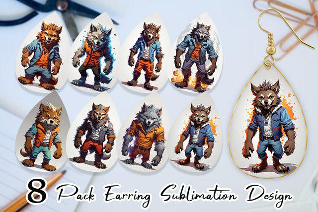 Earring Teardrop Halloween Werewolf Sublimation artnoy 