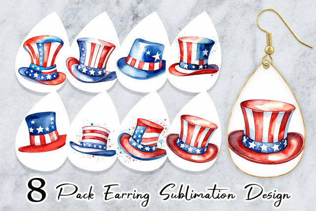Earring Teardrop Hat 4th of July Sublimation artnoy 
