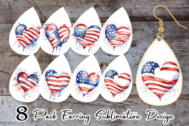 Earring Teardrop Heart 4th of July Sublimation artnoy 