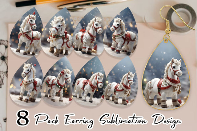 Earring Teardrop Horse Christmas Sublimation artnoy 