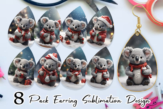 Earring Teardrop Koala Christmas Sublimation artnoy 