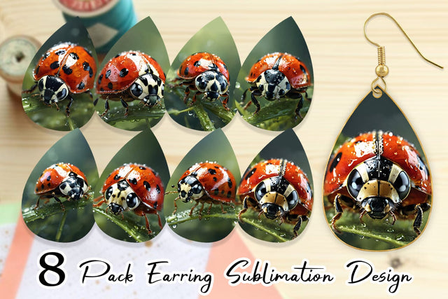 Earring Teardrop Ladybug on grass Sublimation artnoy 