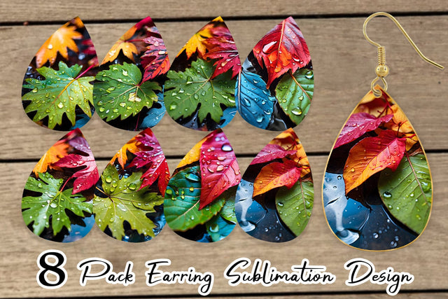 Earring Teardrop Leaves with Water Drops Sublimation artnoy 