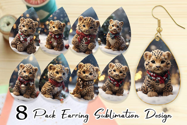 Earring Teardrop Leopard Christmas Sublimation artnoy 