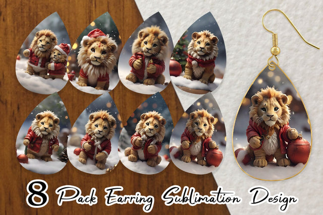 Earring Teardrop Lion Christmas Sublimation artnoy 
