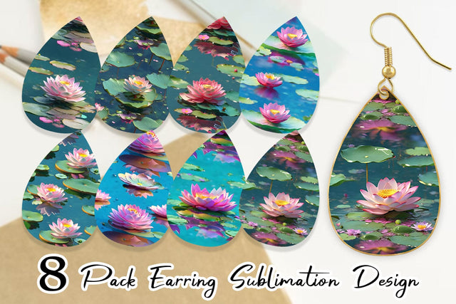 Earring Teardrop Lotus Flower Pattern Sublimation artnoy 