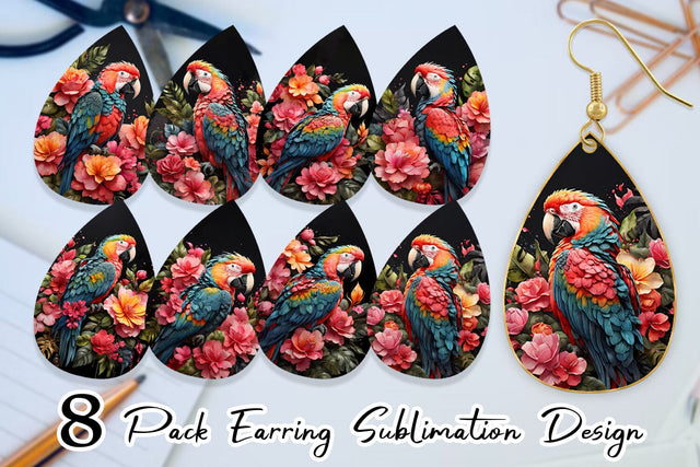 Earring Teardrop Macaw Bird Sublimation artnoy 
