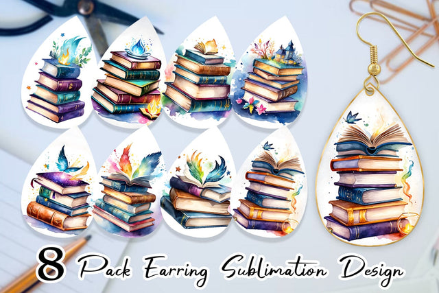 Earring Teardrop Magical Books Sublimation artnoy 