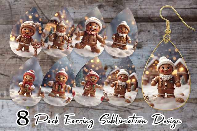 Earring Teardrop Man Gingerbread Christmas Sublimation artnoy 