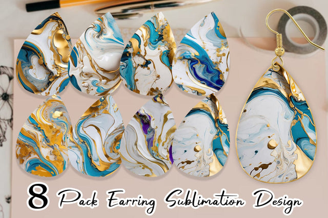 Earring Teardrop Marble Liquid with gold Sublimation artnoy 