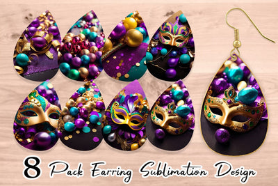 Earring Teardrop Mardi Gras Glitter Sublimation artnoy 