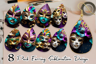 Earring Teardrop Mardi Gras Masks Sublimation artnoy 