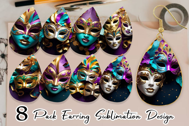 Earring Teardrop Mardi Gras Masks Sublimation artnoy 