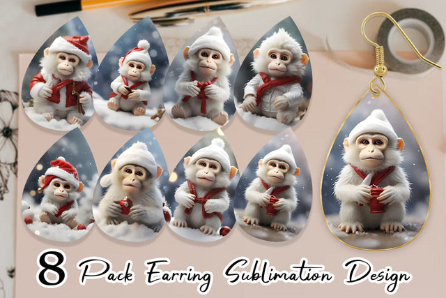 Earring Teardrop Monkey Christmas Sublimation artnoy 