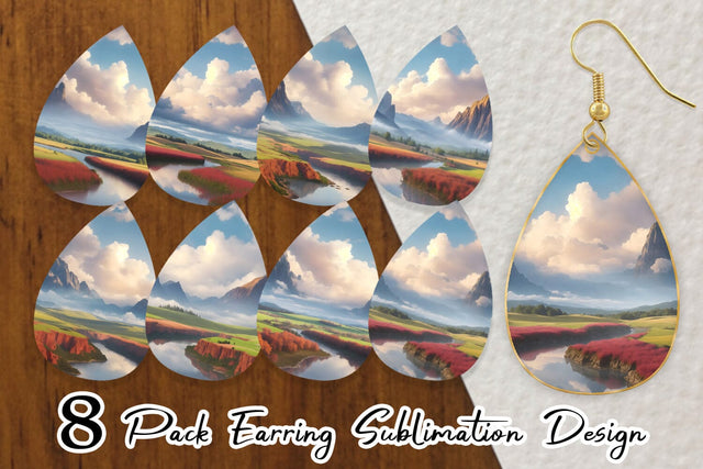 Earring Teardrop Mountain Landscape Sublimation artnoy 