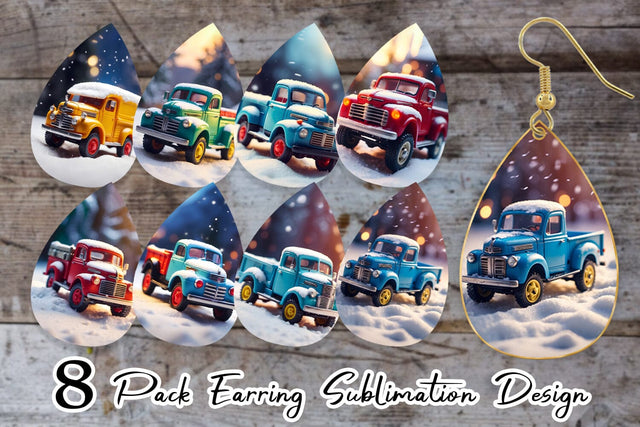 Earring Teardrop Old truck Christmas Sublimation artnoy 