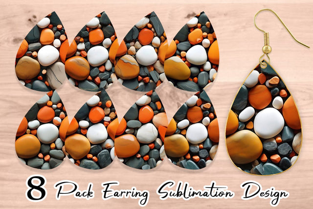 Earring Teardrop Orange Stone Texture Sublimation artnoy 