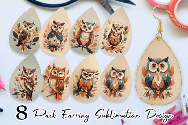 Earring Teardrop Owl Boho Art Sublimation artnoy 
