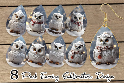 Earring Teardrop Owl Christmas Sublimation artnoy 