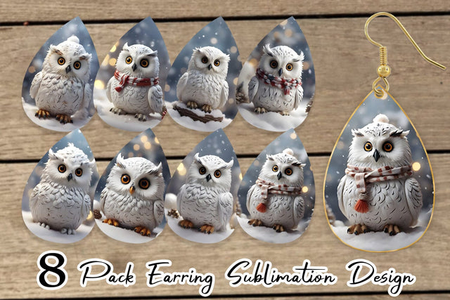 Earring Teardrop Owl Christmas Sublimation artnoy 