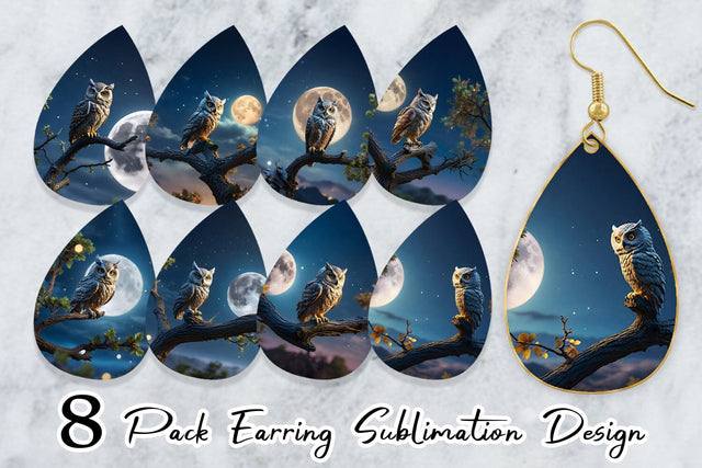 Earring Teardrop Owl Perched Sublimation artnoy 