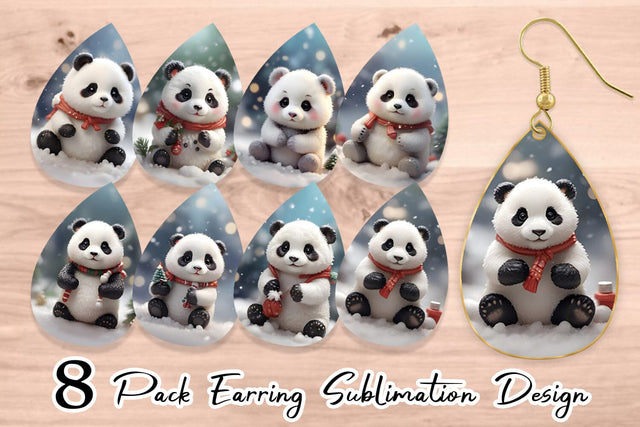 Earring Teardrop Panda Christmas Sublimation artnoy 