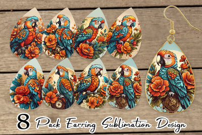 Earring Teardrop Parrot and Flower Sublimation artnoy 