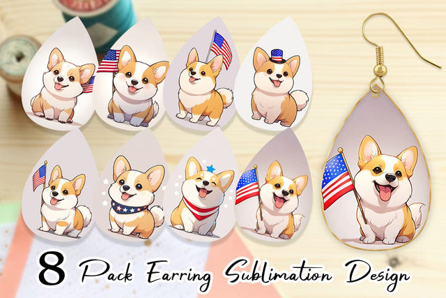 Earring Teardrop Patriotic Corgi Sublimation artnoy 