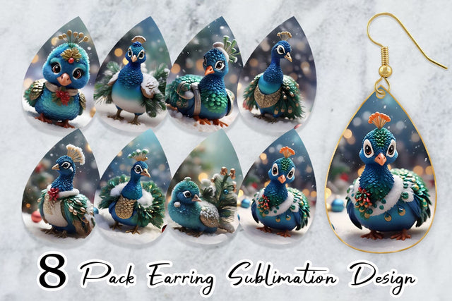 Earring Teardrop Peacock Christmas Sublimation artnoy 