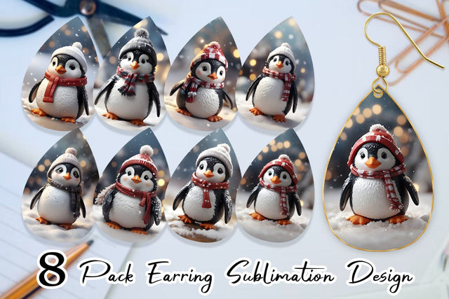 Earring Teardrop Penguin Christmas Sublimation artnoy 