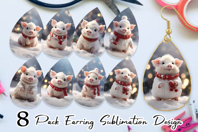 Earring Teardrop Pig Christmas Sublimation artnoy 
