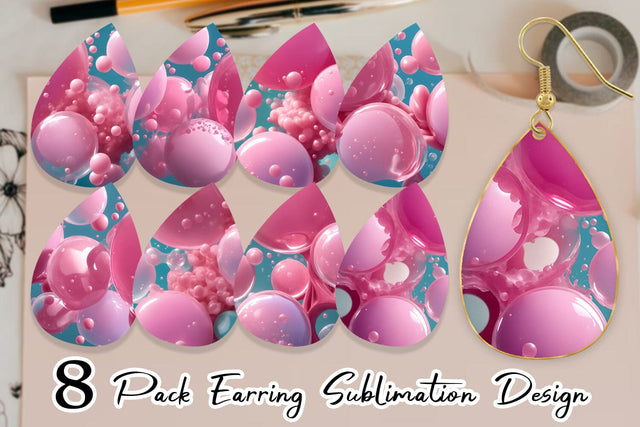 Earring Teardrop Pink Bubbles Water Sublimation artnoy 