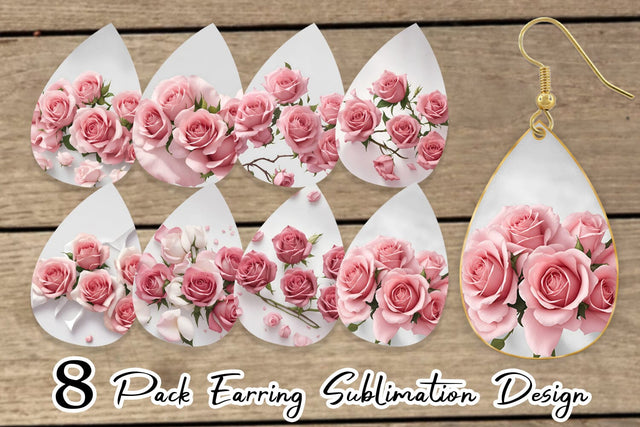 Earring Teardrop Pink Rose Sublimation artnoy 