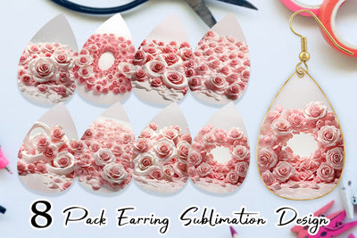 Earring Teardrop Pink Roses Flower Sublimation artnoy 