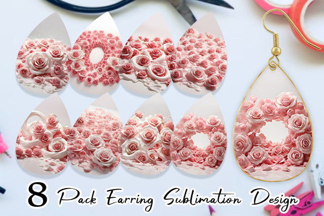 Earring Teardrop Pink Roses Flower Sublimation artnoy 