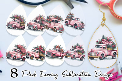 Earring Teardrop Pink Vintage Pickup Truck Sublimation artnoy 