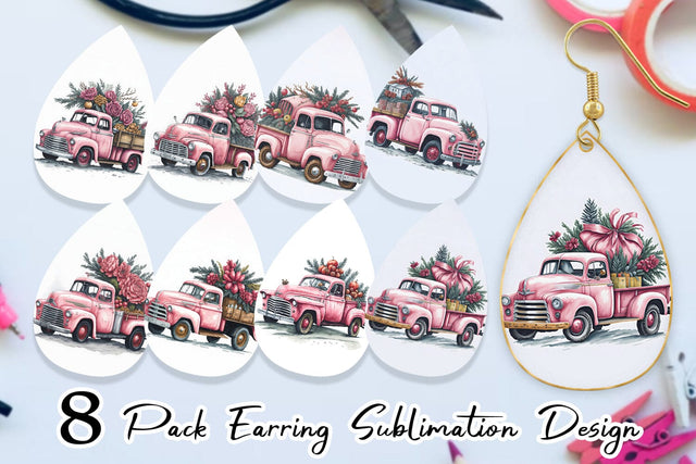 Earring Teardrop Pink Vintage Pickup Truck Sublimation artnoy 