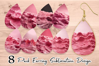Earring Teardrop Pink Wave Liquid Sublimation artnoy 