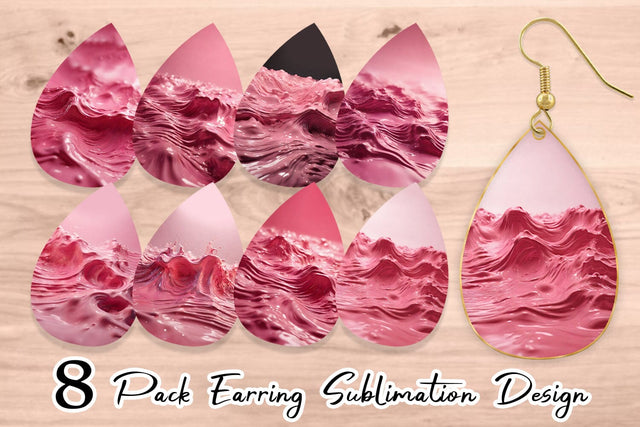 Earring Teardrop Pink Wave Liquid Sublimation artnoy 
