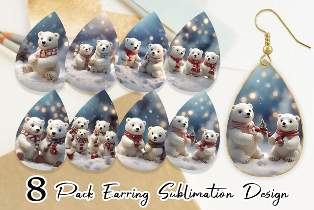 Earring Teardrop Polar Bears Christmas Sublimation artnoy 
