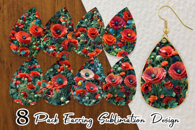 Earring Teardrop Poppy Flower Pattern Sublimation artnoy 