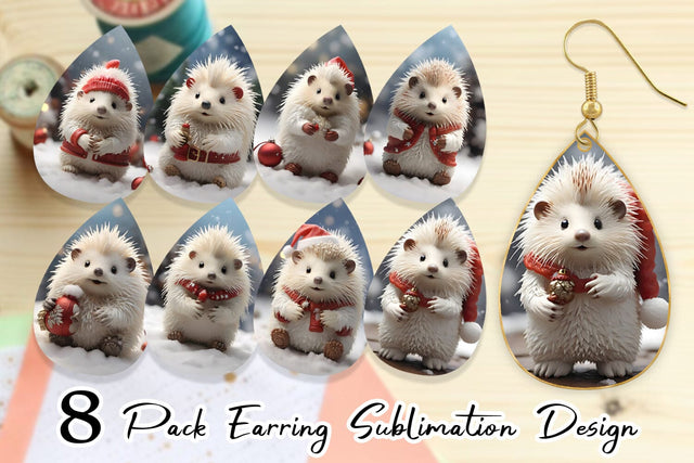 Earring Teardrop Porcupine Christmas Sublimation artnoy 