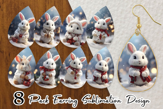 Earring Teardrop Rabbit Christmas Sublimation artnoy 